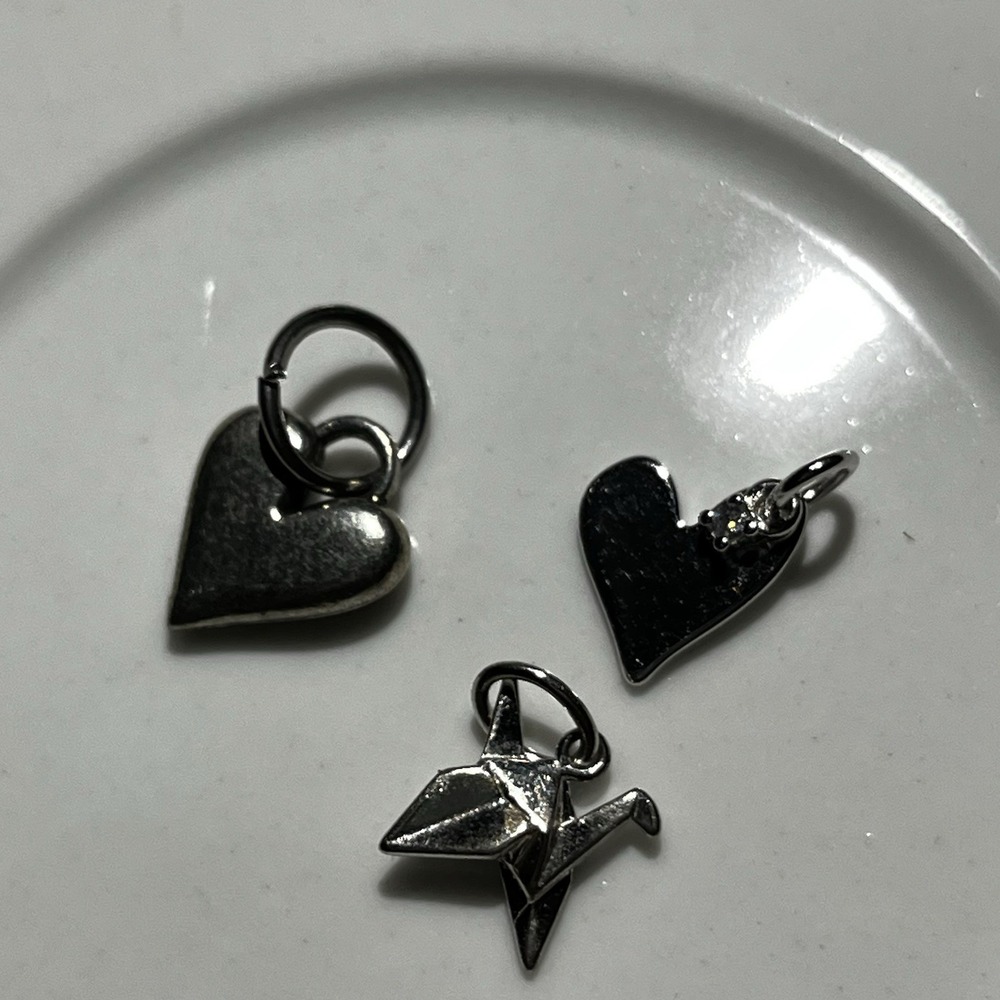 Origami Owl Dangle Charms Jewelry- 2 Hearts And Origami Bird